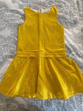 Mini Boden Yellow Eyelet Drop Waist Dress